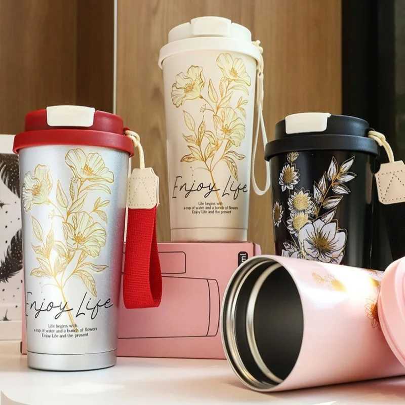 500ml Thermos Coffee Insulated Stainless Steel Vacuum Flask ColdHot Double Wall Straw Cup Thermal Iced Travel Mug L251121LGGV W260226