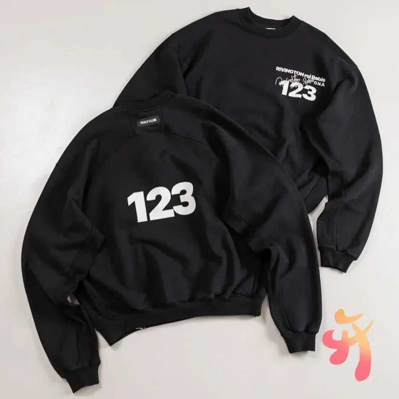 Black signature letter 123 round neck cotton long Slved Pullover Hiphop Strt oversized RRR sports shirt for men X250421