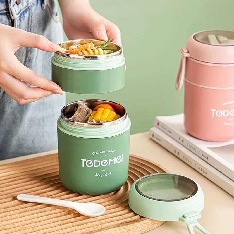 2 Tiers Thermos Lunch Box Insulated Soup Cup Thermal Containers Lunch Box Stainless Steel Bento Box Thermo Keep Warm for StudentM251121