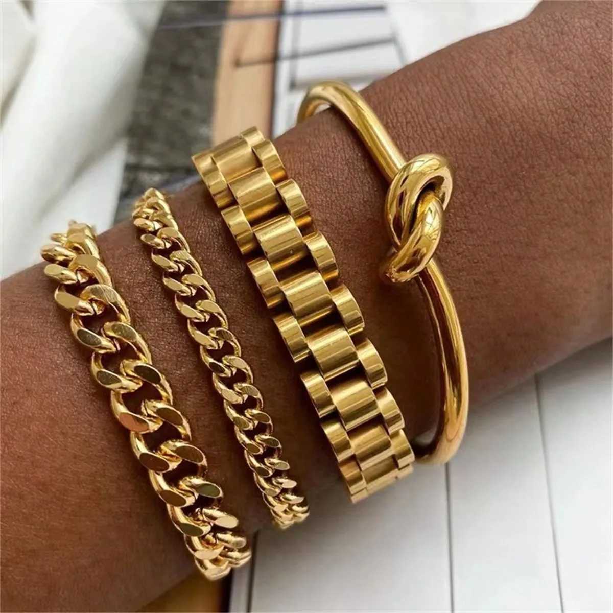 2024 New Vintage 18K Gold Plated Stainless Steel Chain Bracelet for Women Men Couple Fashion Jewelry GiftW251121