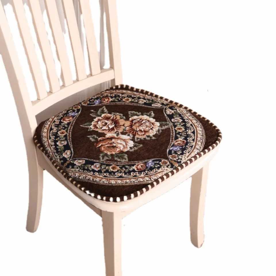 Vintage Chenille Dining Chair Cushion Detachable Non-slip Floral Chair Mat Soft with Straps Jacquard Seat Cushion C251121