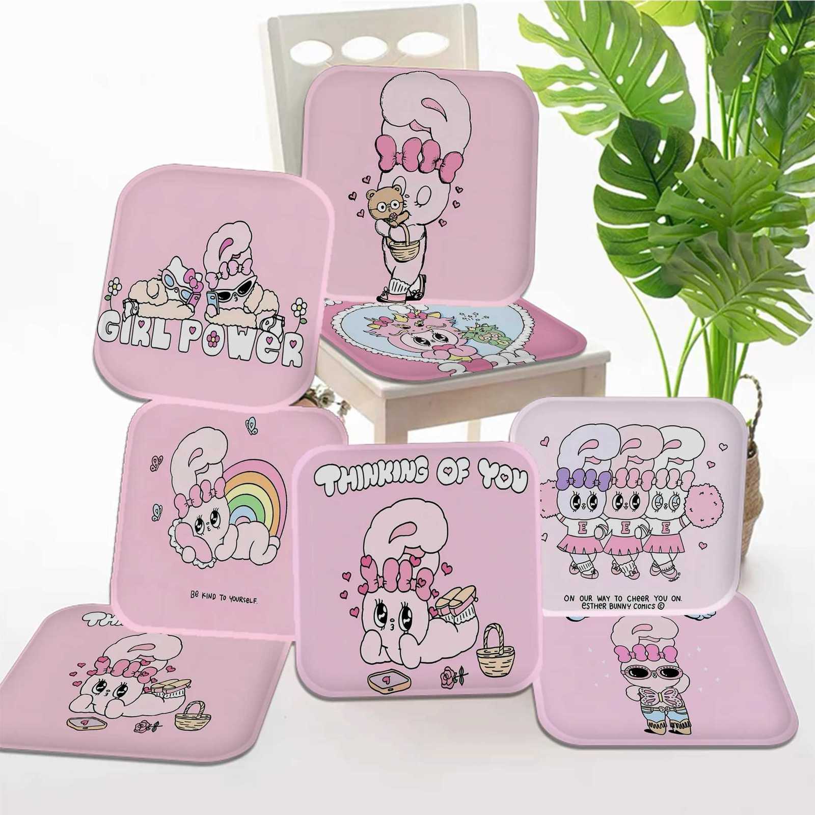 Cute Pink Esther Bunny Decorative Chair Mat Soft Pad Seat Cushion For Dining Patio Home Office Indoor Outdoor Garden Sofa Decor C251121