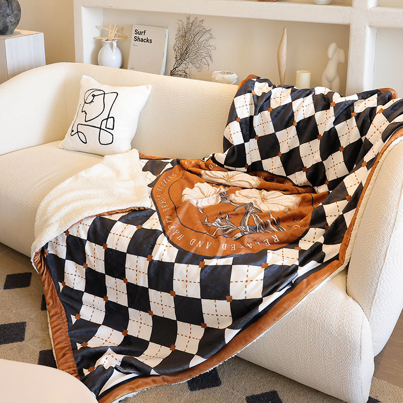 Chinese Style Sketch Light Luxury High-End Feel Throw Fleece Sofa Blanket Office Knee Nap Adult Thickened