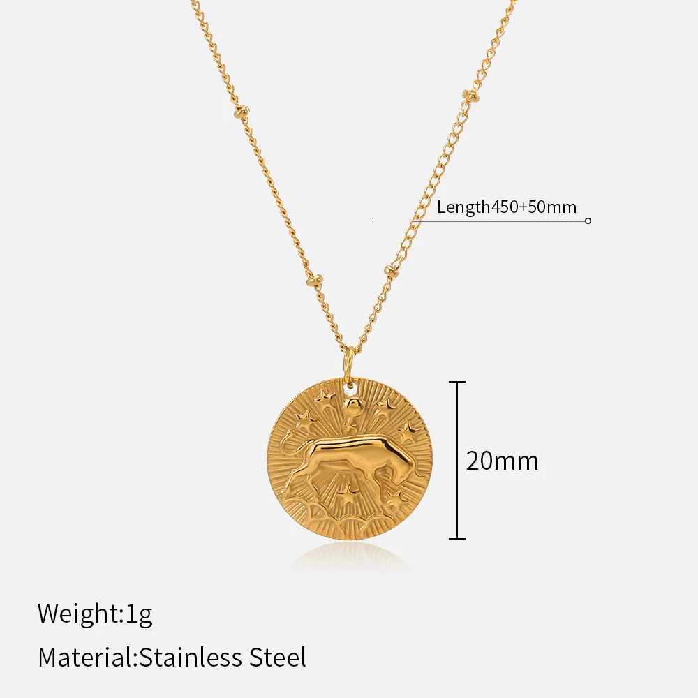 12 Zodiac Constellation Stainless Steel Necklace for Women Golden Amulet Vintage Plated Round Coin Pendant Trendy Clavicle ChainXJ251121
