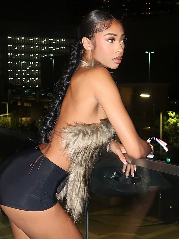 Weird Puss Sexy Furry Tank Tops Women Hipster Halter Y2K Backless Bandage Midnight Party Clubwear Summer Trend Wild Basic Vest251120