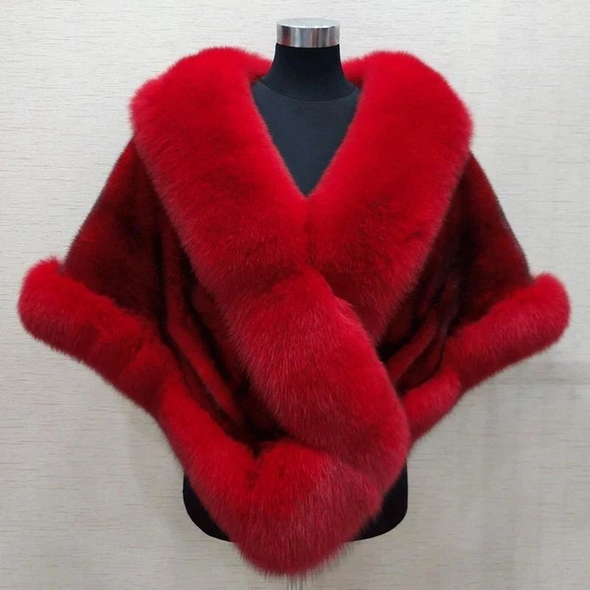 Autumn and Winter Mink Fur Fox Fur Cape Versatile Cape Fur Coat Lady Fashion Party Blue 251112