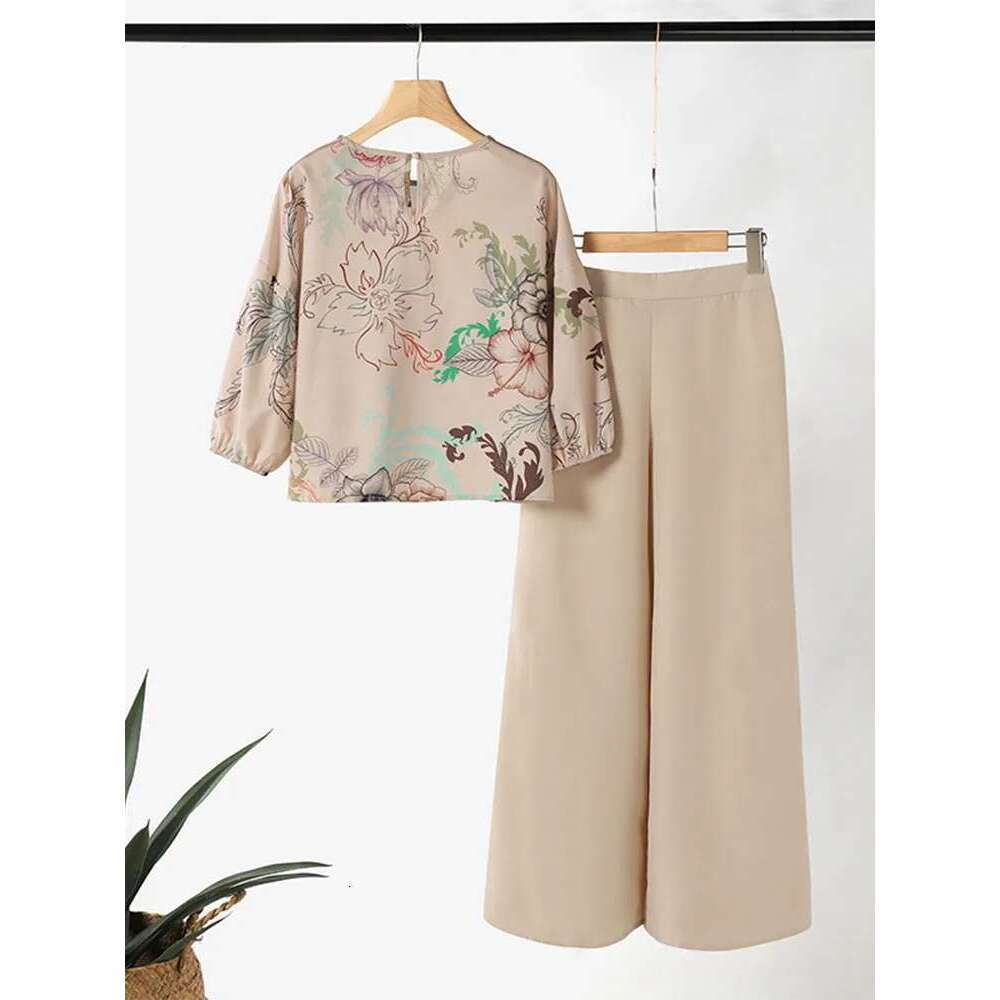 Designer Clothing Designer Clothing ZANZEA Spring 2Pcs Outfits Women Pant Sets 3/4 Sleeve Ral Printed Blouse Loose Trousers Suits Elegant Work Tracksu