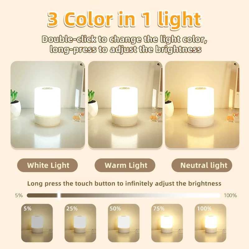 Touch Night Lamp 3 Modes Dimming Bedroom Bedside Lamp USB Charging Night Light Ambient Light Soft Light Table Lamp For Kids Gift C251121