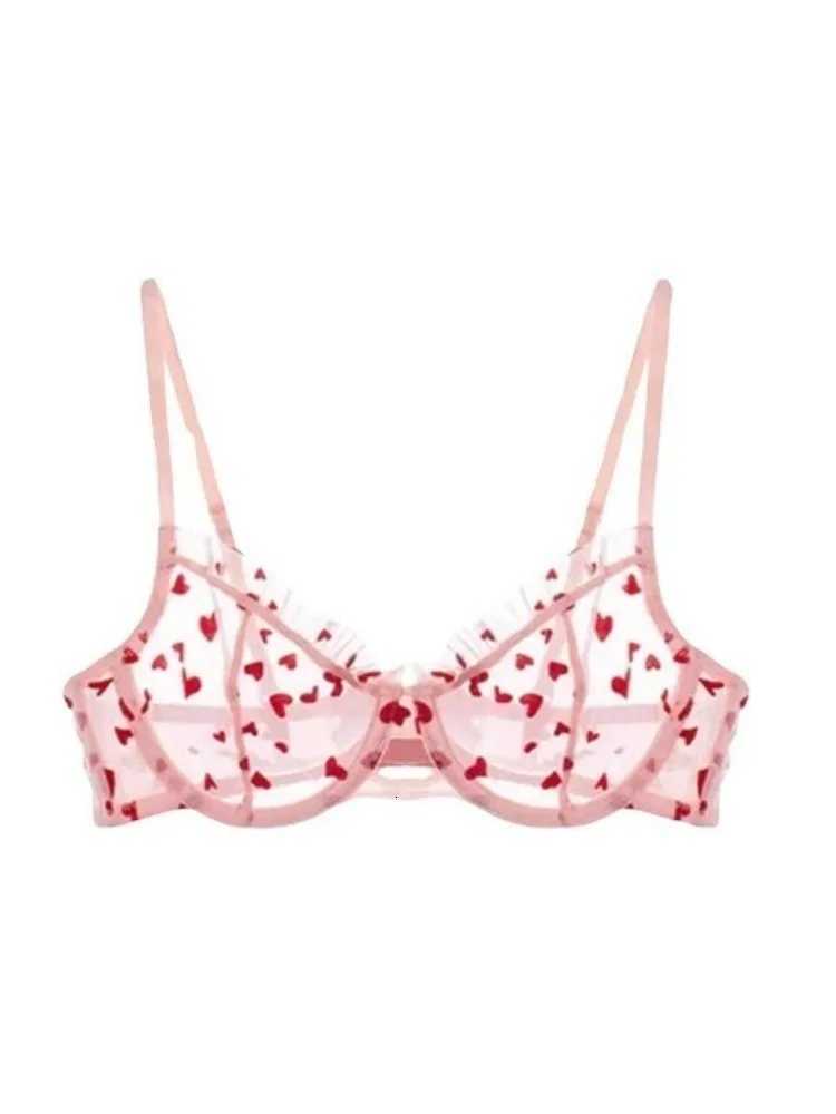 YUQI Chic Heart Lace Push-Up Bra Set Small Bust Enhancer Anti-Sagging Mesh Underwear Womens French Style Lingerie KitXJ251106