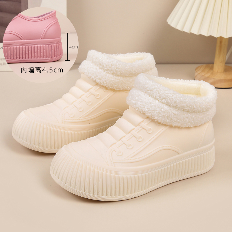 womens fashion rain boots womens thicksole heightboosting shoes womens versatile campingstyle winter boots fleecelined warm casual waterproof shoes