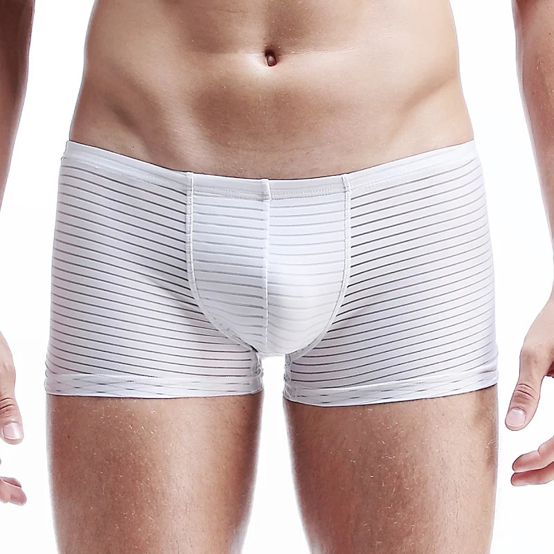 Ultra thin transparent sexy mens ice silk underwear breathable onepiece boxer square sole 250417