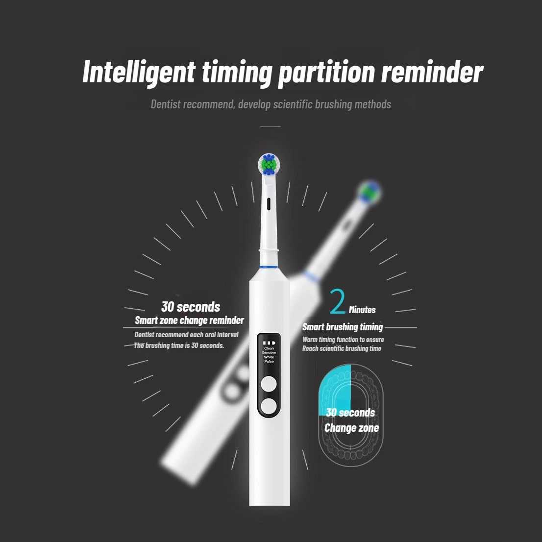 Round head electric toothbrush rotating visual electric toothbrush display automatic rechargeable adult couple men and women gif C251121