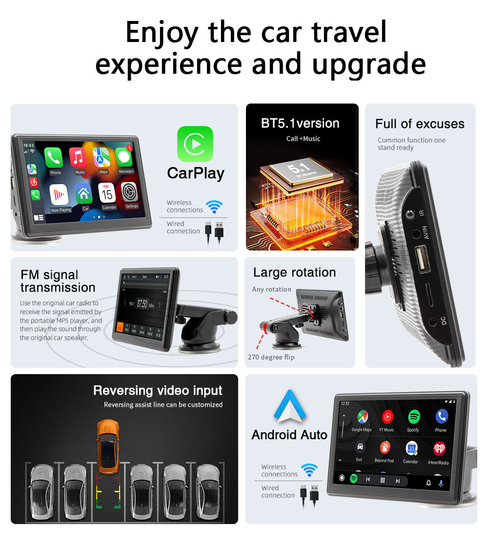 Carplay Screen 7 Inch Touch Ips Display Smart Car Radio Fm Transmitter Phone Wireless Connection Car Dvd Player with Bracket