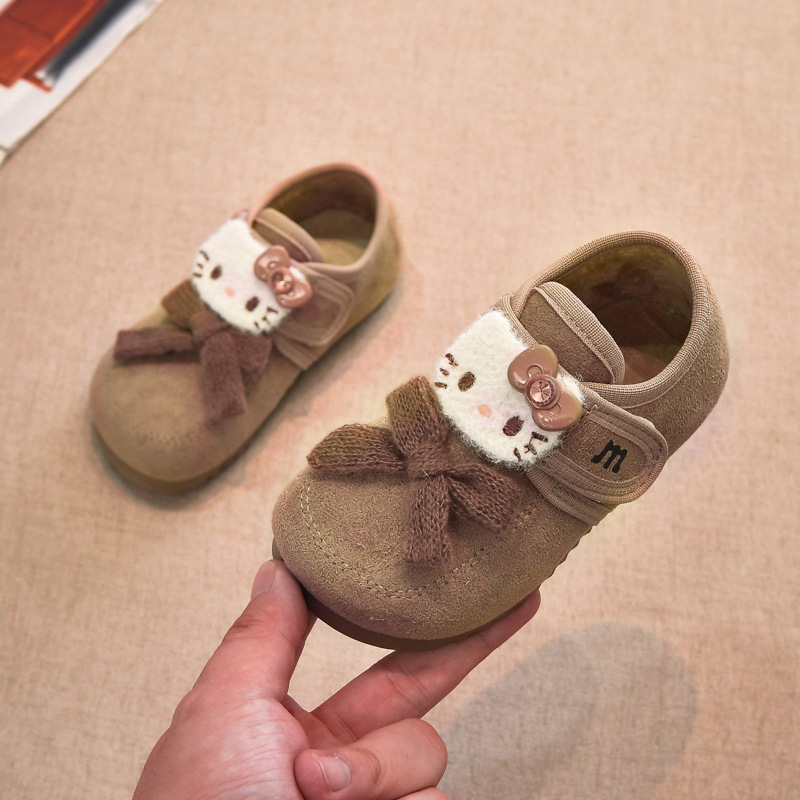 New designer leather shoes, double cotton velvet children's shoes, winter new cartoon baby, little girl fashion princess shoes