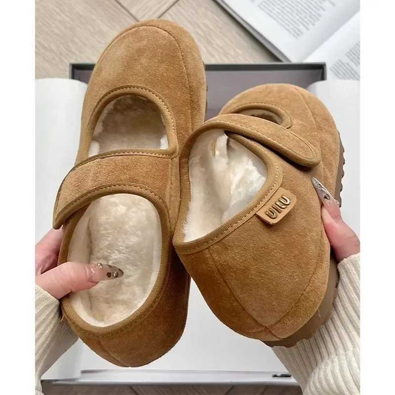 Thick Heel Mary Janes Womens Shoes Fleece Lined Casual Fur Slip-On Autumn Winter Rubber Sole round Toe Commuter Style Shoes J251114
