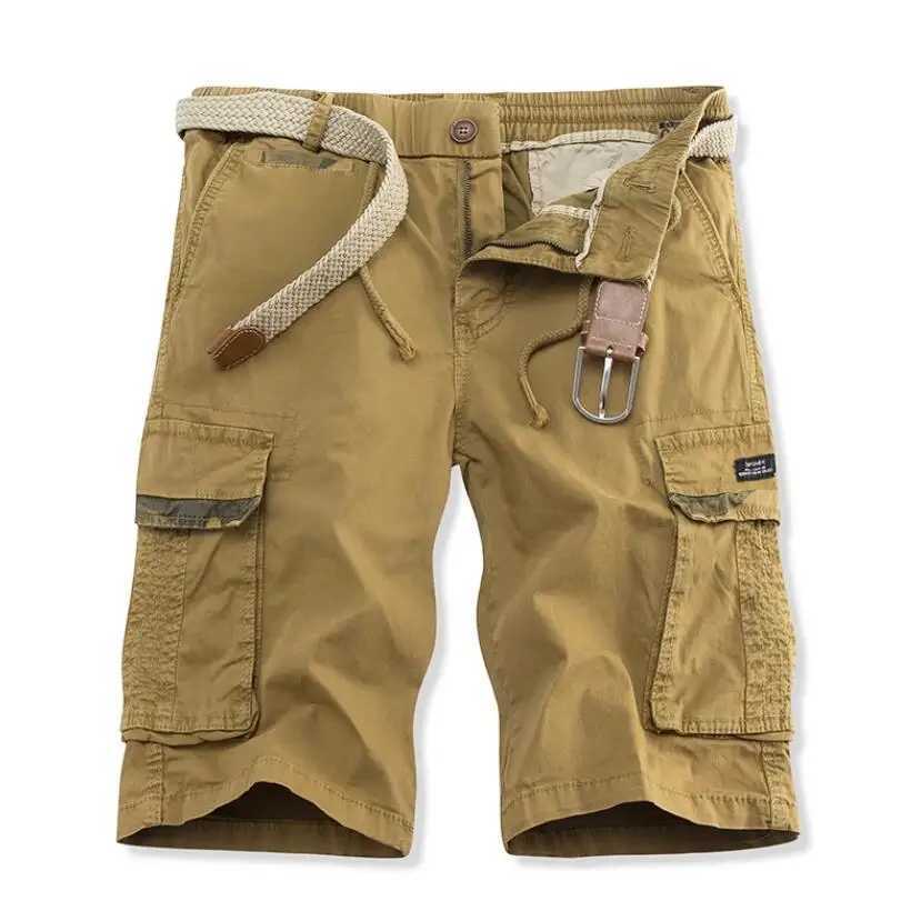 Mens cargo shorts with multiple pockets summer mens cotton casual tool shorts high-quality mens loose cargo shorts without straps W250421
