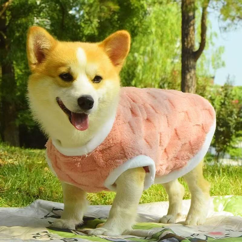 T0034Corgi Shiba Inu Teddy Dachshund Dog Clothes Autumn and Winter Anti-hair Shedding Vest Medium-sized Dog Anti-dirty Warm Plush Vest