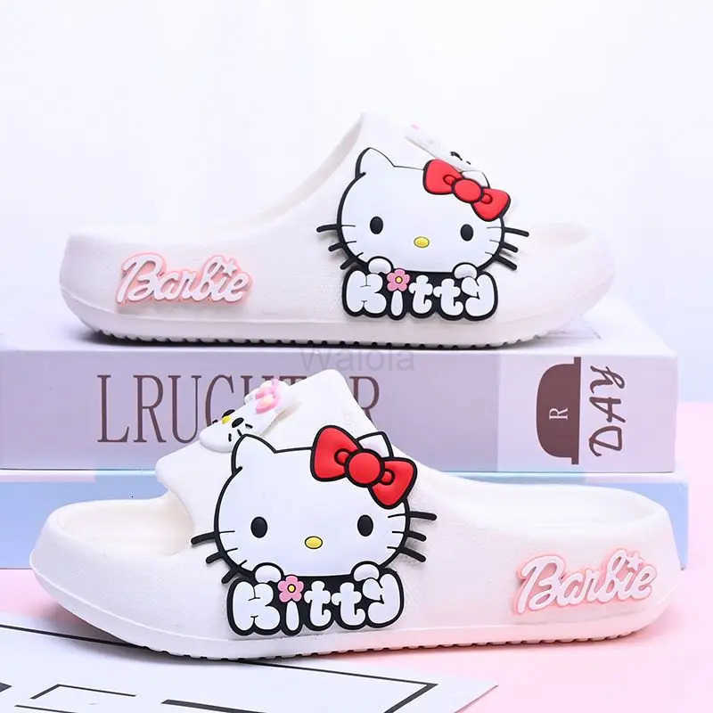 Sanrio New Hello Kitty Slippers Creative High-value Anime Cartoon Patch Couple Summer Indoor Home Non-slip Soft Bottom Sandals H251121