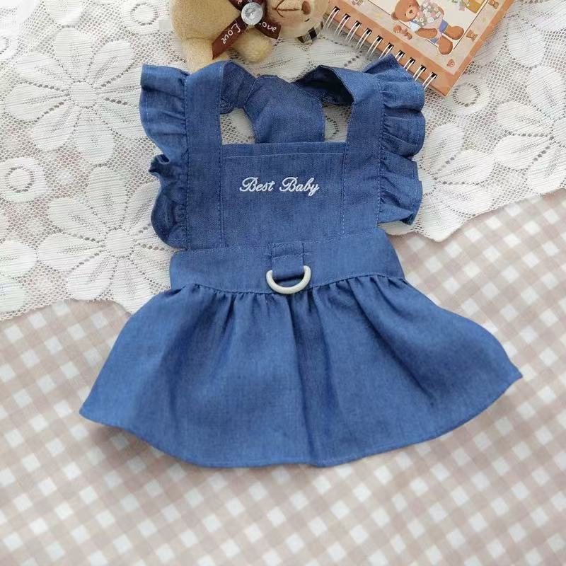 T0045Spring and Summer Pet Clothing Cats Dogs Internet Celebrity Destroyed Denim Star Pocket Sleeveless Sweatshirt