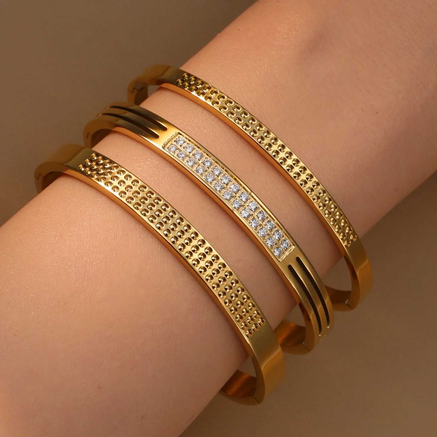 High Quality Stainless Steel 18 K Gold Plated Zircon Bracelet Womens Jewelry Party Wholesale Bangles GiftsW251121