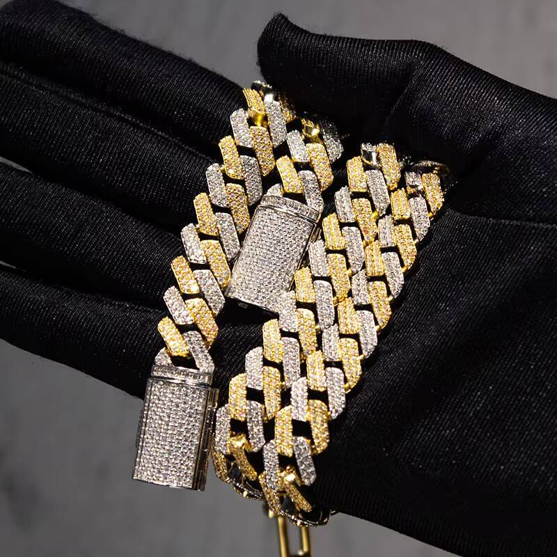 Hip Hop Rapper Jewelry 18mm Cuban Link VS Moissanites 4Rows Emerald Cut Moissanite Cuban Chain Link Bracelet