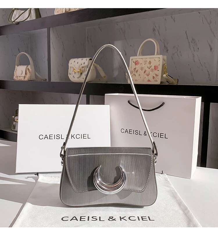 High Quality Textured Leather Half Moon Women S Handbag Gradient Gray Underarm Lady Purse Fashion Shoulder Messenger Bag Bag