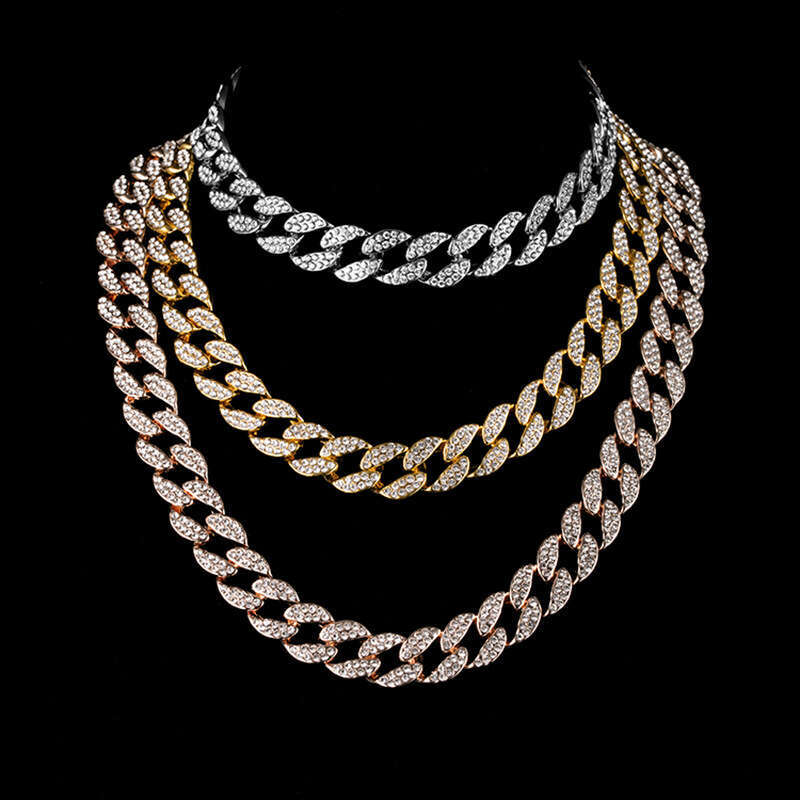 Accessories for men, hip-hop Cuban necklace, full dia trendy sweater 12MM large gold chain, no fading
