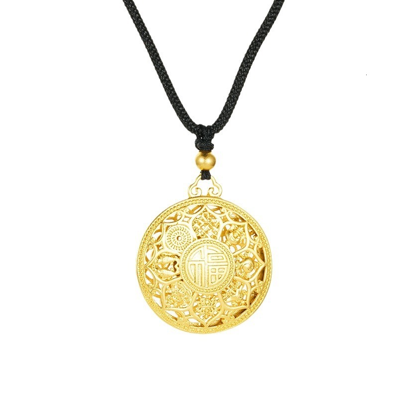 Necklace, Eight Treasures Gold Hollow out Fortune Lotus Compass Jewelry