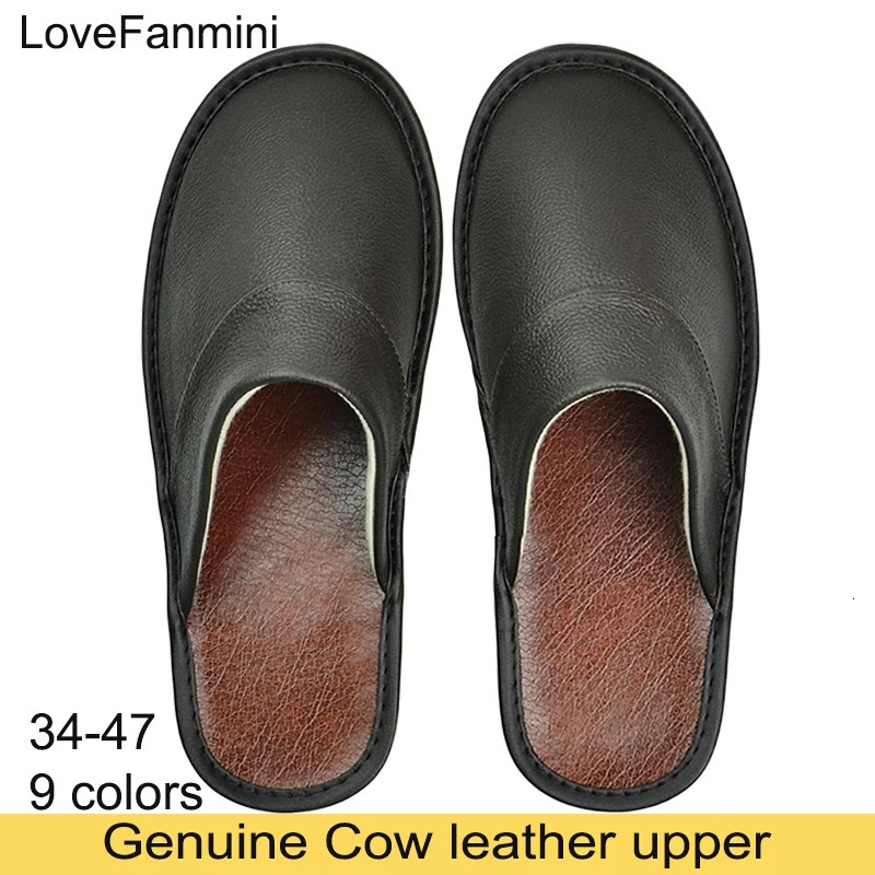 Big sizeGenuine Cow Leather Slippers Homes in indoor slipper Spring Autumn men women elderly nonslip casual single Slides shoes 251121