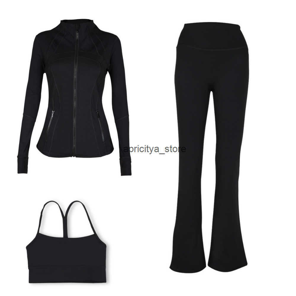 Womens Yoga Set Hooded Jacket Yshaped Bra Flared Pants 3 Pieces Elastic Slim Fit Breathable Quickdry Running Fitness Sports Exercise Gym Daily Outfit 