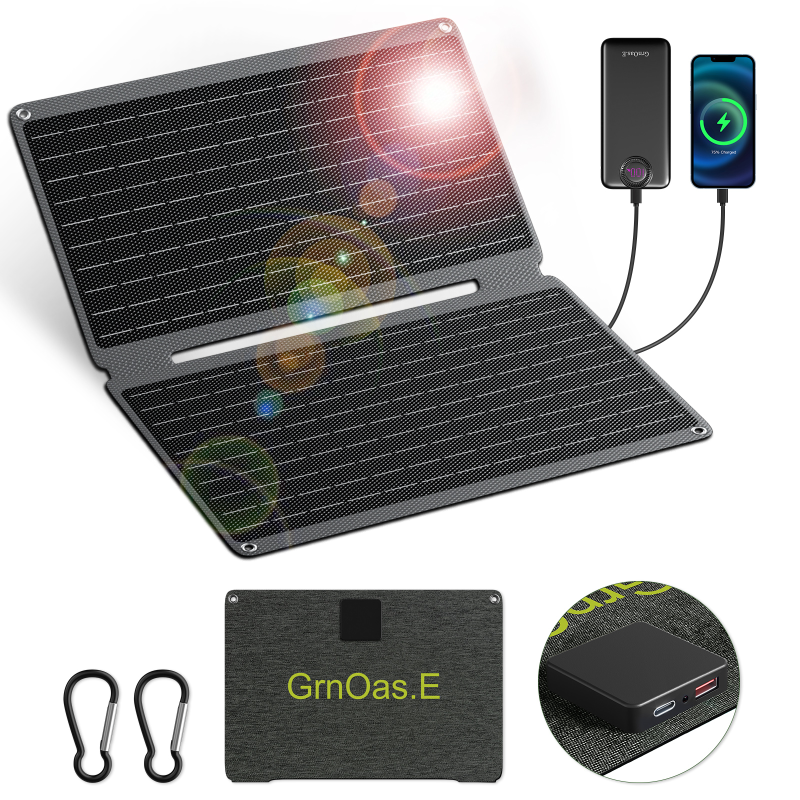 GrnOas.E Outdoor - Ready 20W Mini Foldable Solar Panel for Camping & Hiking