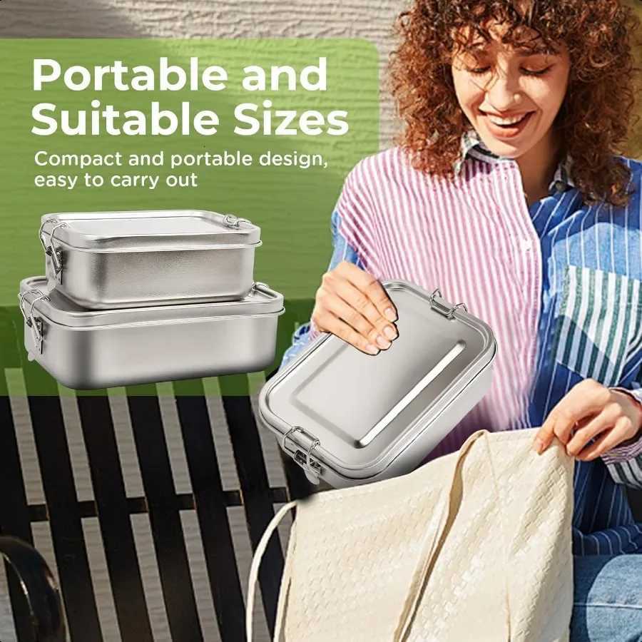304 Stainl Steel Lunch Box and Food Containers with Lids 2 Pack 1400 850ml LeakProof Adjustable Compartment Metal Bento Box forM251121