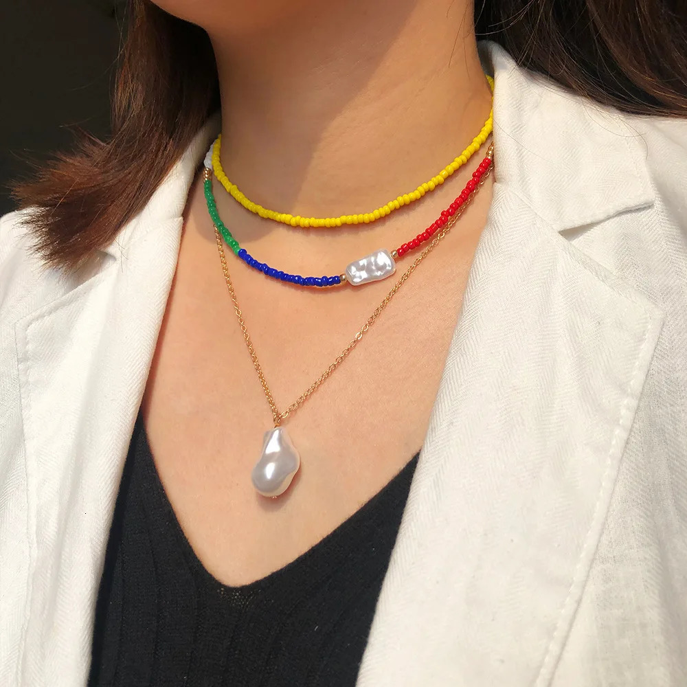 Simple pearl seed bead necklace womens short jewelry summer beach boho gift 250421