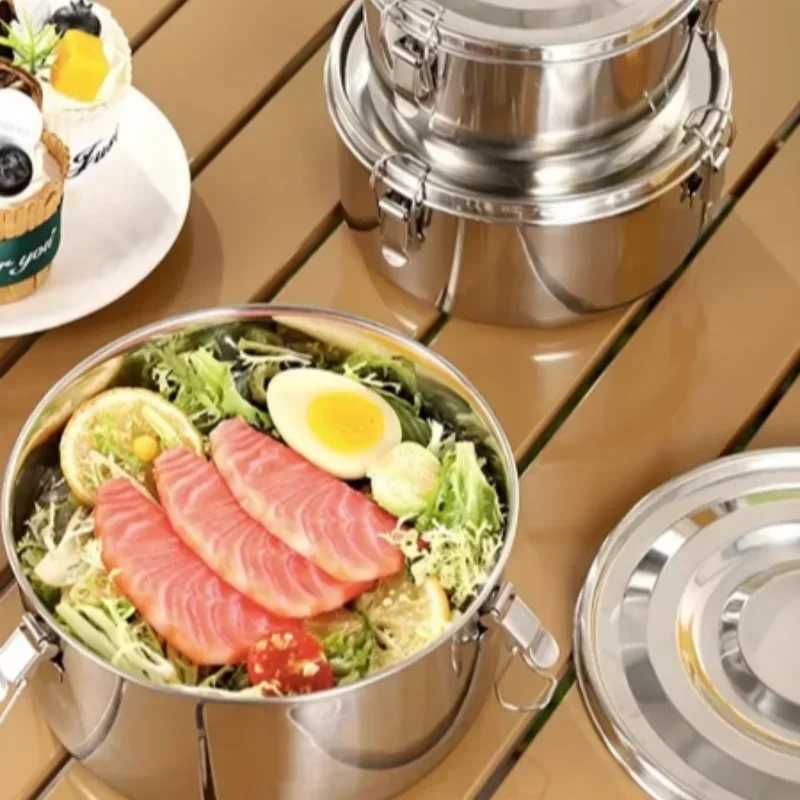 Korean Lunch Box Stainless Steel Large Capacity Bento Sealed Leak-proof Picnic Storage Box Vegetable Fruit Fresh-keeping BoxM251121