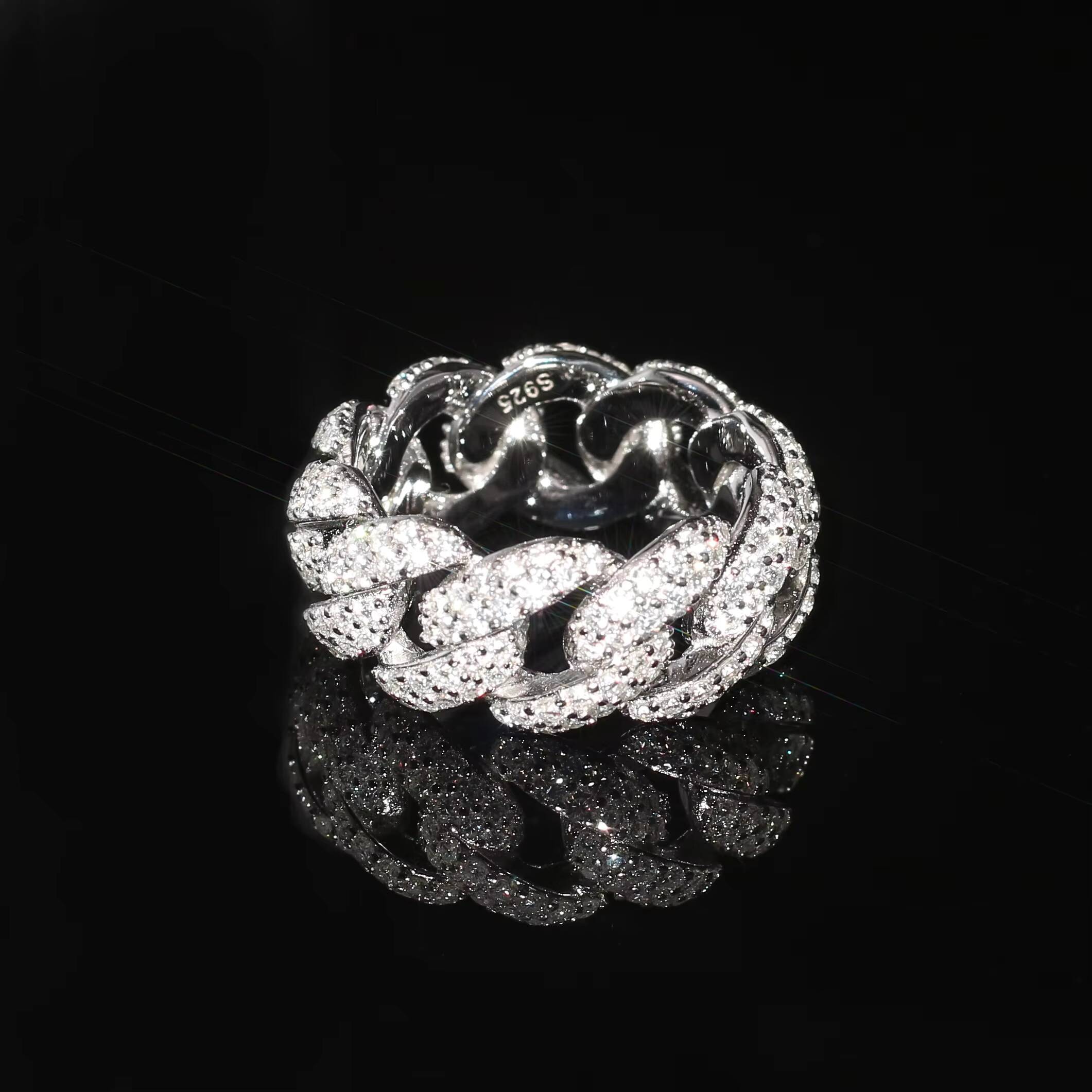 Luxury Moissanite Cuban Ring Hiphop Jewelry Big Guy 18k Gold Plated 925 Sterling Silver Moissanite Ring