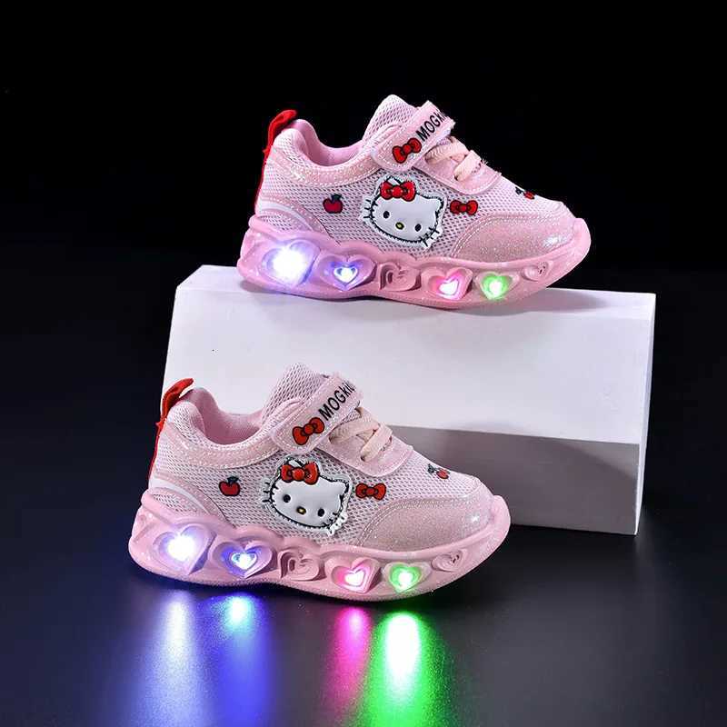 KidsCasual Shoes Girls Led Light Cartoon PU Leather Fashion Sport Flat Bottom Shoes Breathable White Pink Size 21-30W251121