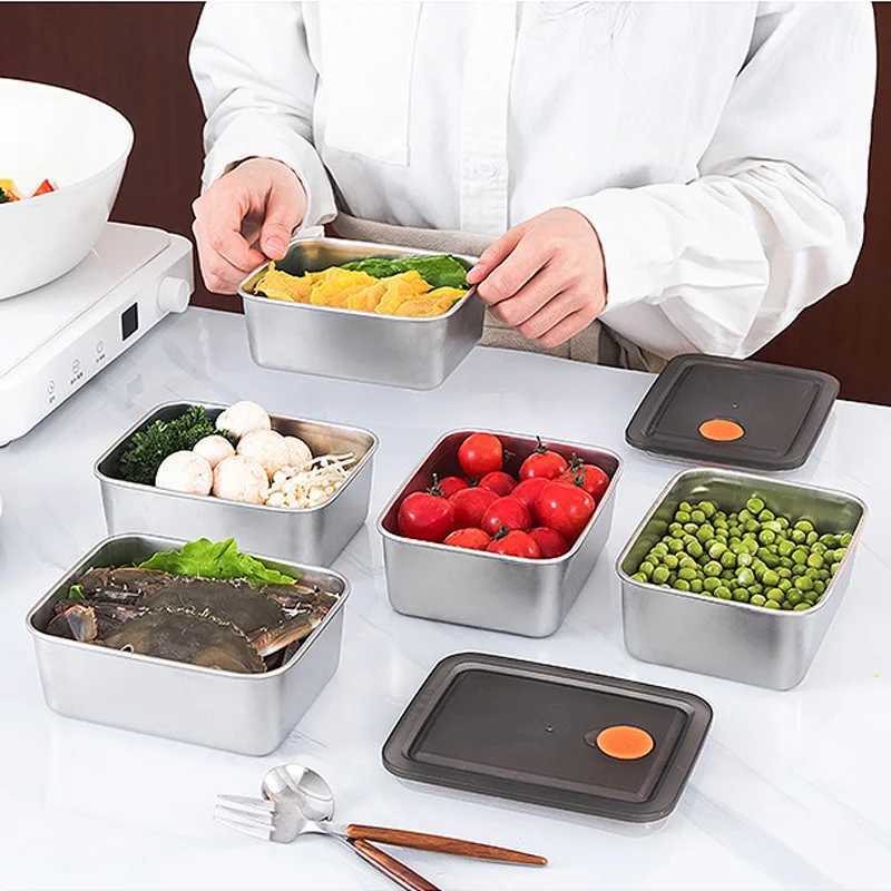 High Quality Stainless Steel Camping Lunch Box Sealed Leak-proof Bento Box Refrigerator Microwave Freezer Storage BoxM251121
