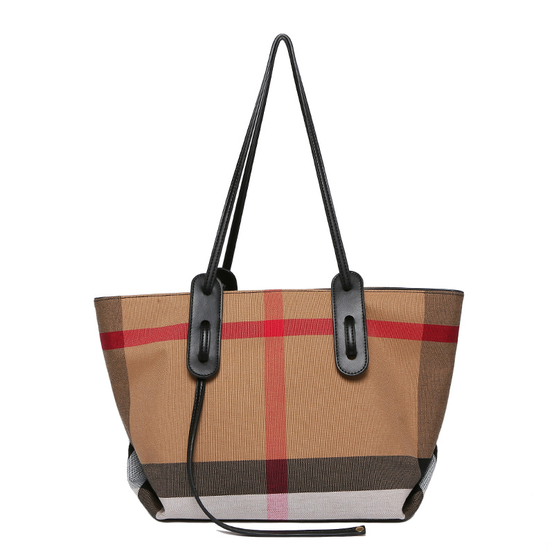 Luxury Bag 2025 new canvas plaid handbag large capacity tote bag single shoulder women's bag