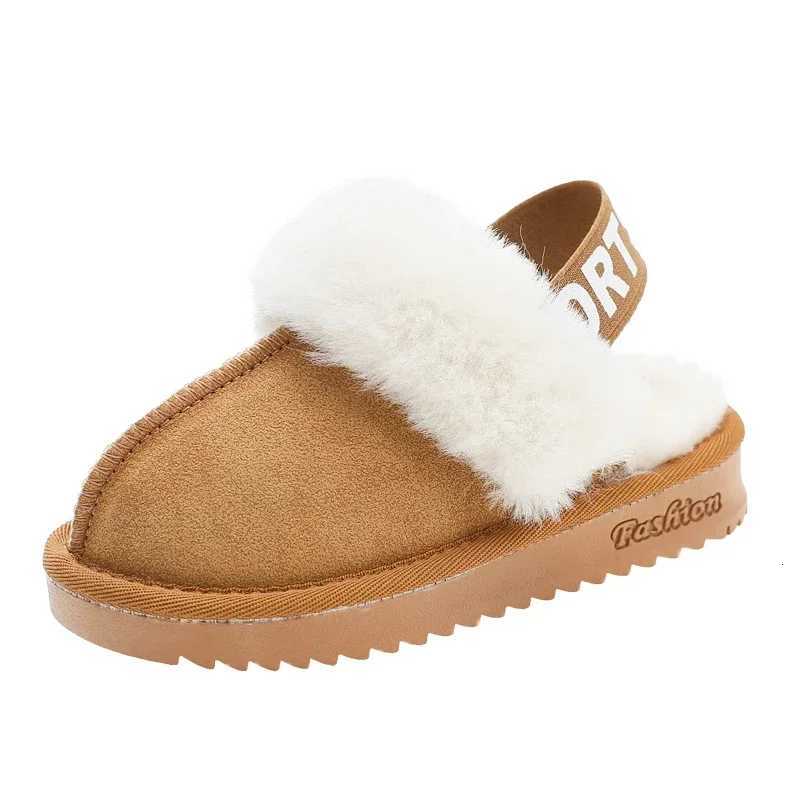 Children Toes Wrapped Plush Slippers Kids Classic Slippers Winter Anti Slip Thick Soled Girls Fur Cotton Shoes Britain StyleW251121