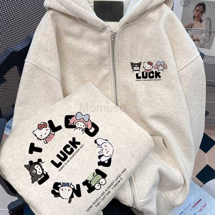Sanrio Cotton Zipper Cardigan Sweatshirt for Women Spring and Autumn Design Niche Loose Lazy Style Hoodie Jacket H251121