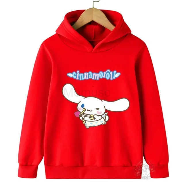 Sanrio Super cute Cinnamoroll print girls warm fleece hoodie childrens fall and winter outdoor fashion warm pullover tops H251121