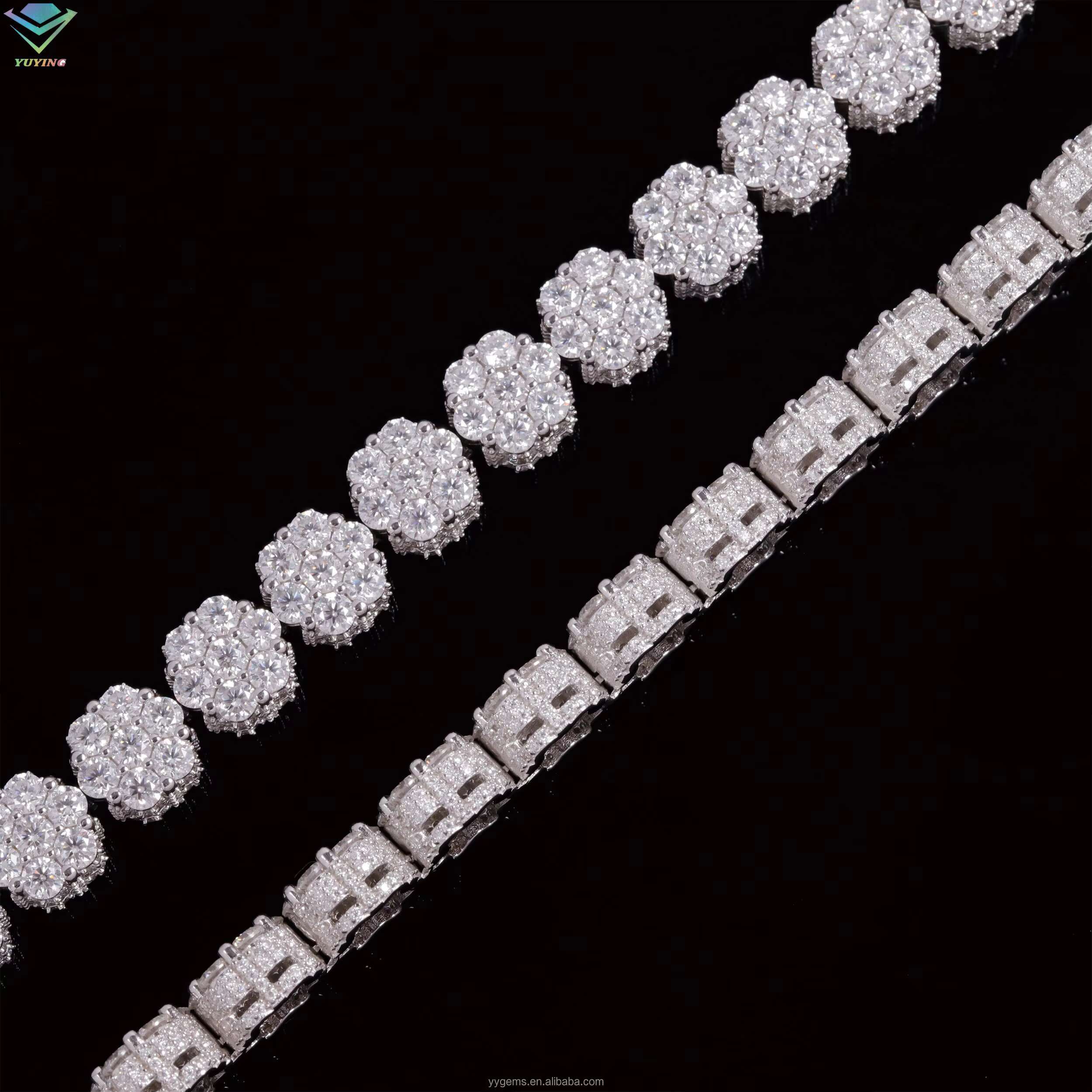 Flowers Shape Diamond Bracelet S925 Silver Gold Plated Iced Out Moissanite Bracelet Mens Women