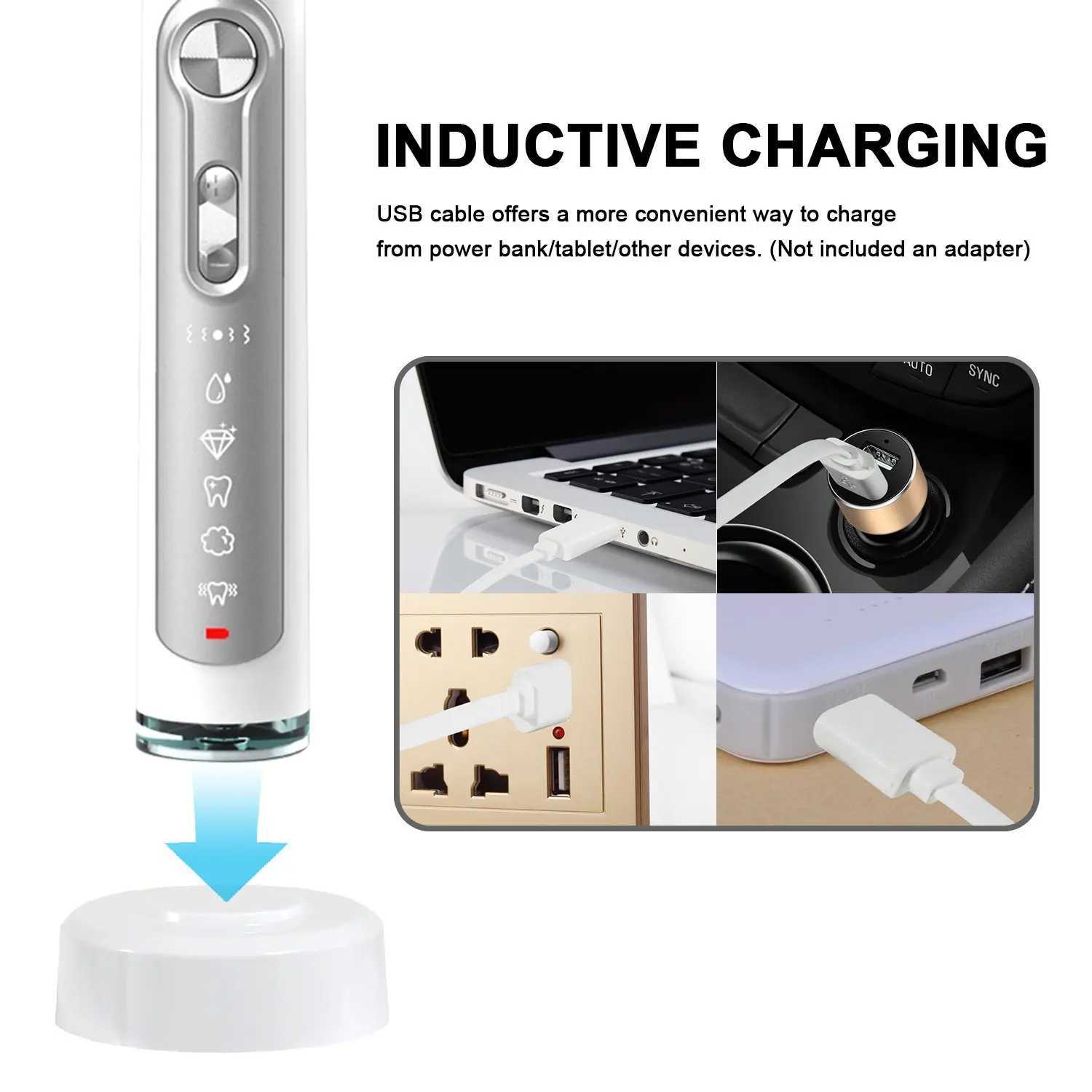 Sonic Electric Toothbrushes for Adults Smart Toothbrush Waterproof with 2pcs/8pcs Replaceable Heads and Charging Base C251121