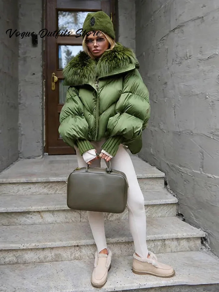 Womens Winter Fur Collar Parka Coat Hood Long Sleeve Zipper Green Quilted Down Jacket Female Fashion Lady in Outwear 251112 - view 5
