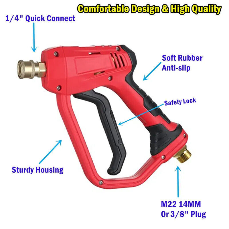High Pressure Washer Gun, 4000 PSI Power Washer Spray Gun with Extension Wand, M22-14,15mm Inlet & 1/4'' Outlet, 5 Nozzle Tips