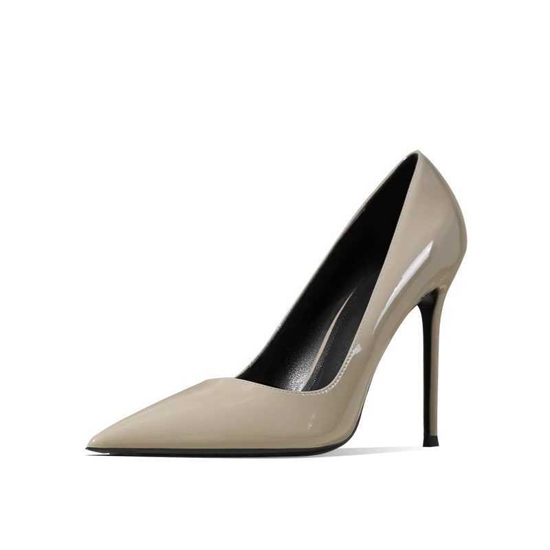 Pointed High Heels Womens Spring New Grey Elegant Thin High Heels Professional Review Patent Leather Shallow Mouth Shoes M250421