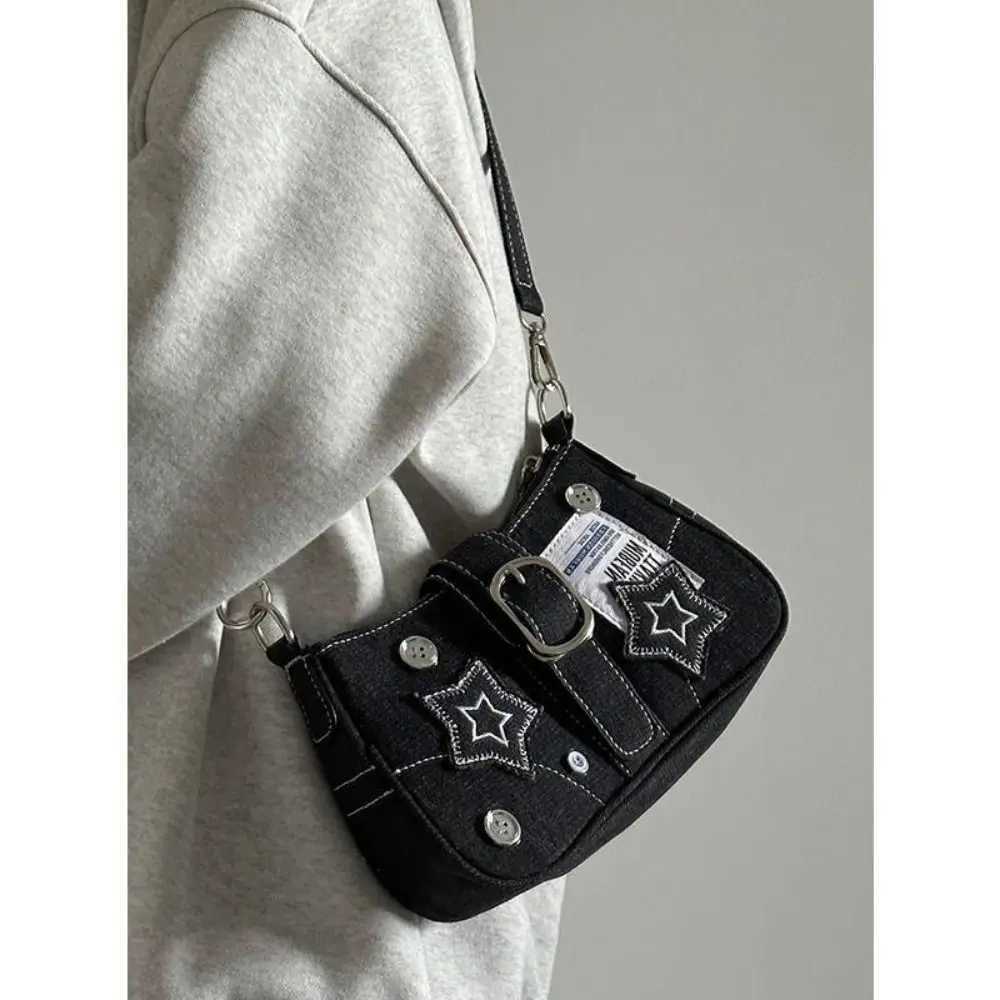 5 Womens Handbags Denim Stars Pattern Cool Girls Y2K Underarm Bag Canvas Female Small Shoulder Bags Chain Tote Bag XJ250718