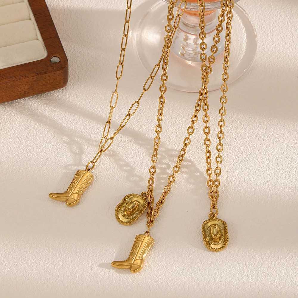 Personality Design Stainless Steel Golden Color Western Cowboy Boots Pendant Necklace for Women Charm JewelryXJ251121