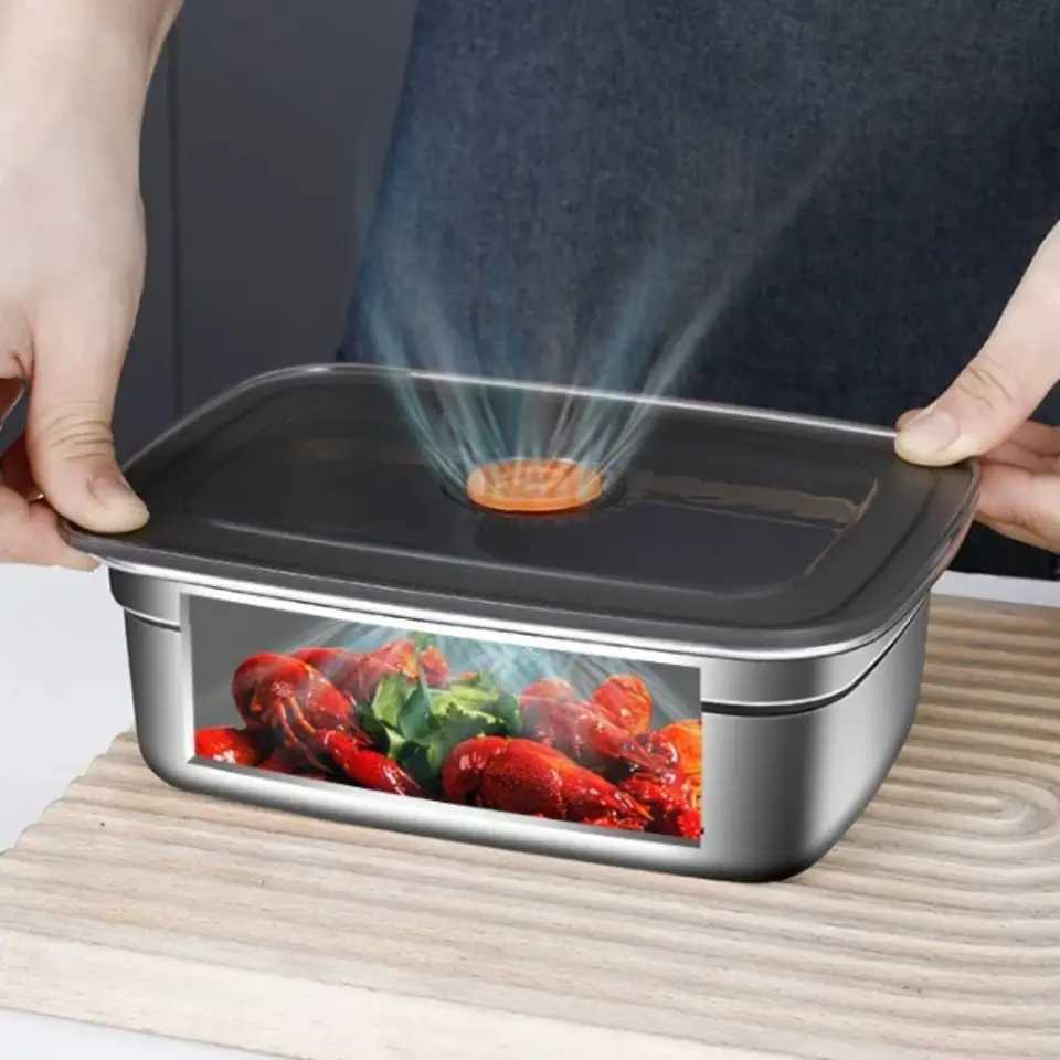 Stainless Steel Camping Lunch Box Large Capacity Refrigerator Freezer Storage Box Sealed Microwave Suitable Leak-proof BoxM251121