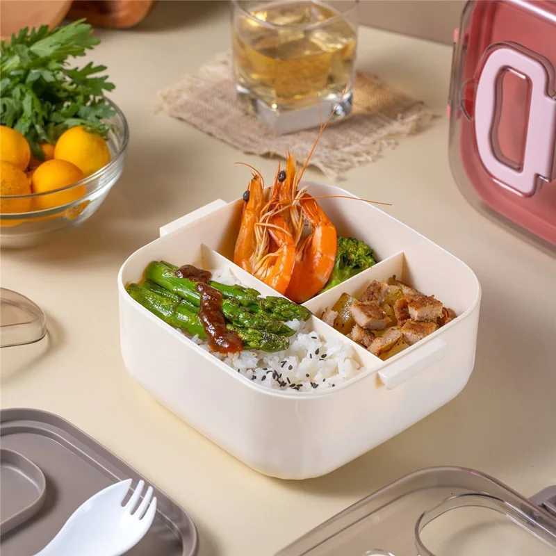 850ML Square Lunch Box For Adults and Student 3 Grids Leakproof Microwaveable Seal Bento Box With Spoon And Dipping Sauce BoxM251121